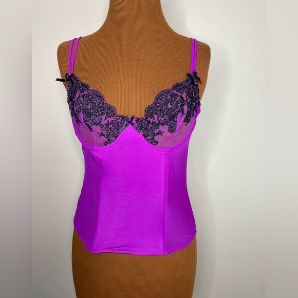 Other - Dreamgirl Fuchsia Black Embroidery Corset Bustier Lingerie Underwire Top Sz 32